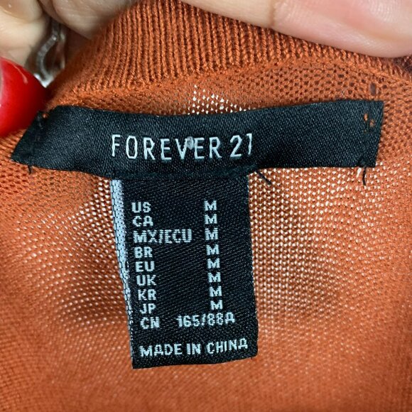 🟣🟣🟣 FOREVER 21 Women's Size Medium Burnt Orange Puff Sleeve Rouched Tie Fitte - Picture 8 of 10